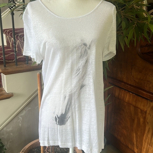 Noel Asmar Cheval Linen tee. large NWT. Horse print crewneck, white and black. - Picture 11 of 12